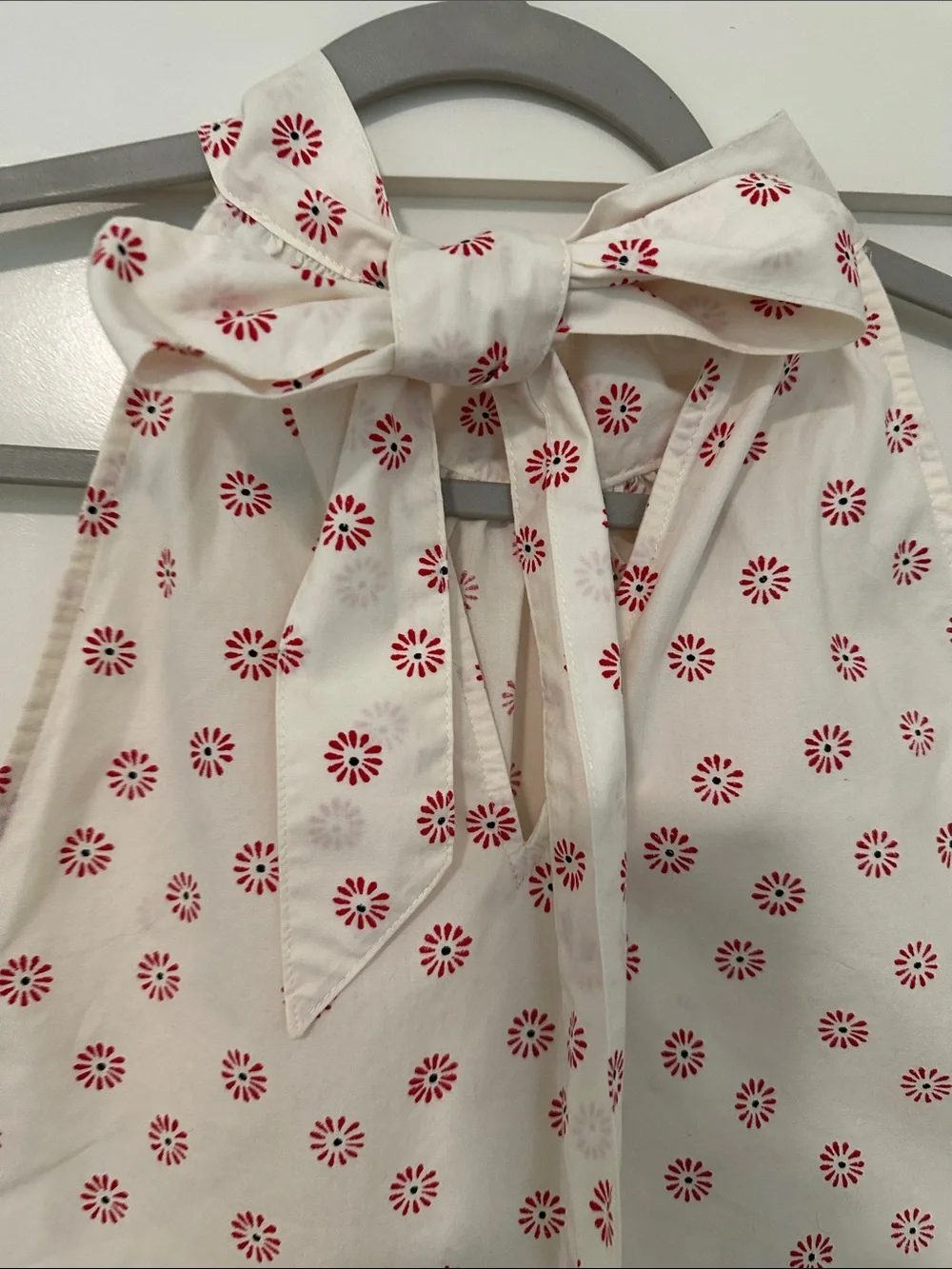 J. Crew Cream Halter shirt with Red Daisy Print size 6